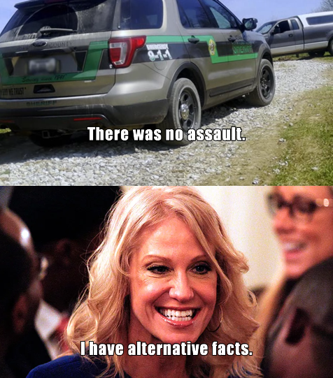 The meme is a split-image comparison. The top half shows a police car with the words "There was no assault" written above it. The bottom half shows a woman with a shocked expression and the words "I have no assault" written above her. The meme is likely poking fun at the idea that someone is trying to downplay or deny a situation, and the image is using a humorous and exaggerated way to illustrate this.